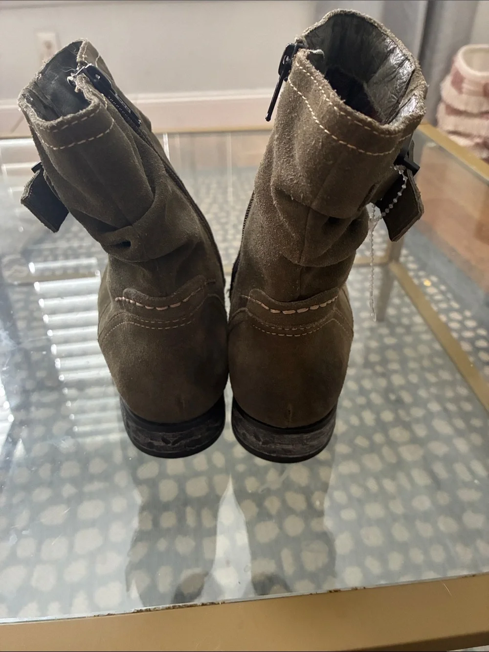 Earth Olive Green Suede Ankle Booties with Side Buckle